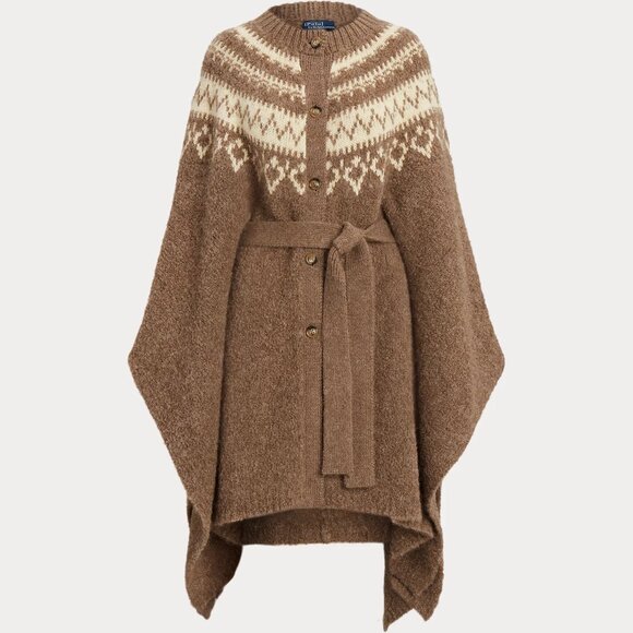 POLO Ralph Lauren Fair Isle Alpaca Wool Cape Poncho Cardigan M/L Belted NEW $998 - Picture 4 of 16